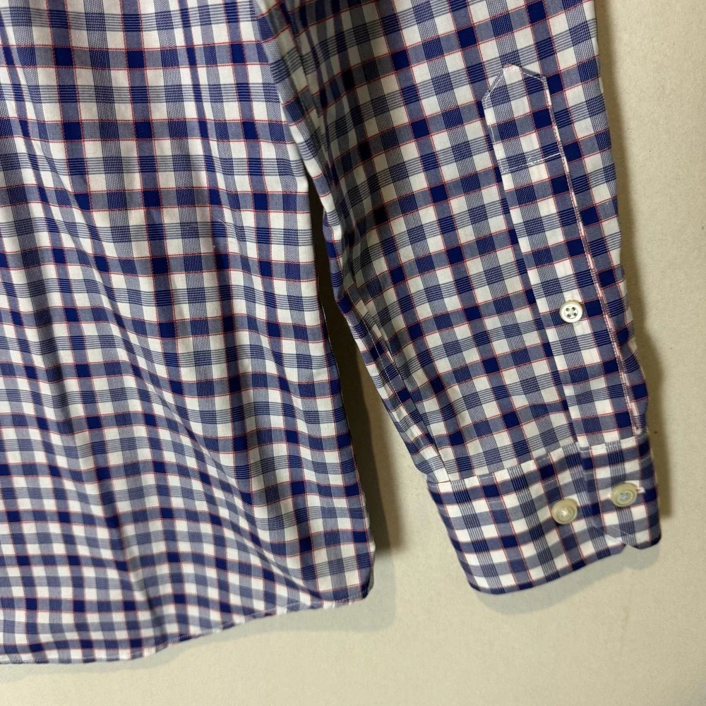 Banana Republic‎ Dress Shirt Mens Medium Blue Gingham Grant Fit Non Iron Stretch
